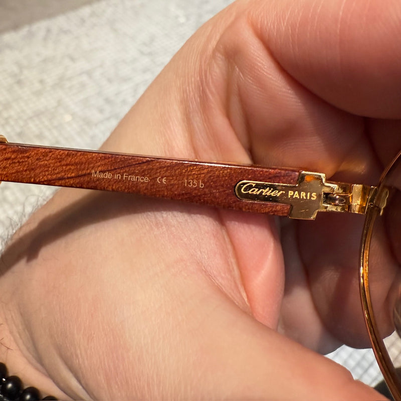 Must de Cartier Vintage Giverny Gold Plated Round Bubinga Wood Sunglasses
