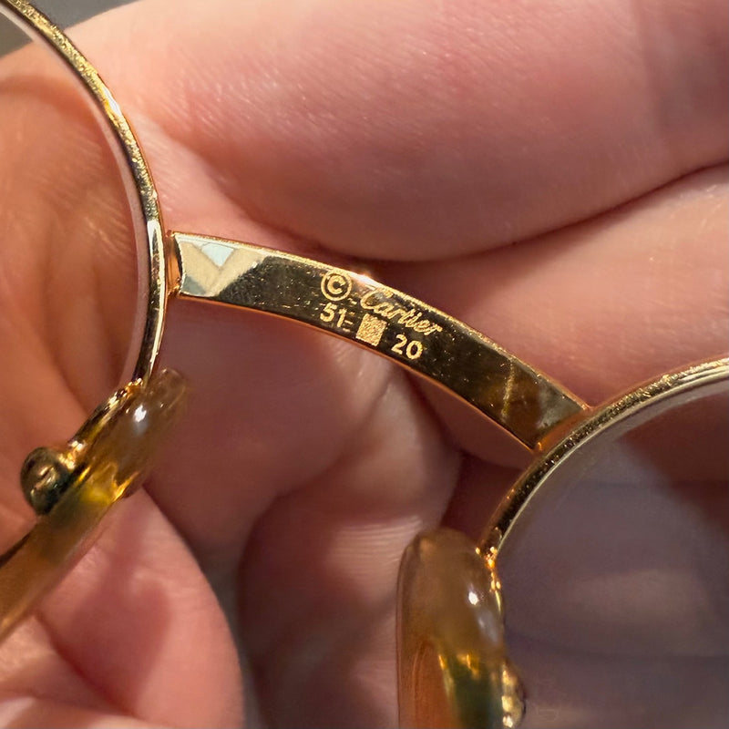 Must de Cartier Vintage Giverny Gold Plated Round Bubinga Wood Sunglasses