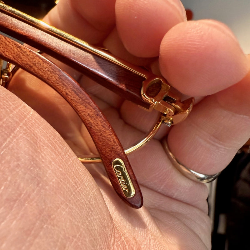 Must de Cartier Vintage Giverny Gold Plated Round Bubinga Wood Sunglasses