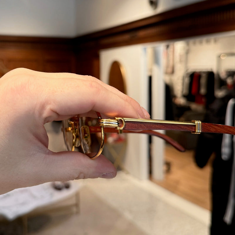 Must de Cartier Vintage Giverny Gold Plated Round Bubinga Wood Sunglasses