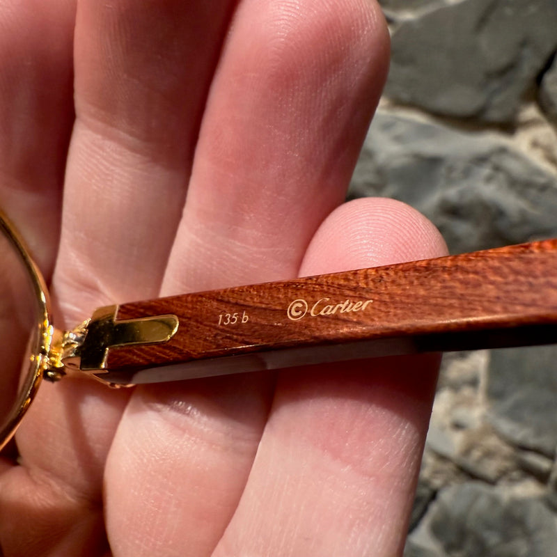 Must de Cartier Vintage Giverny Gold Plated Round Bubinga Wood Sunglasses