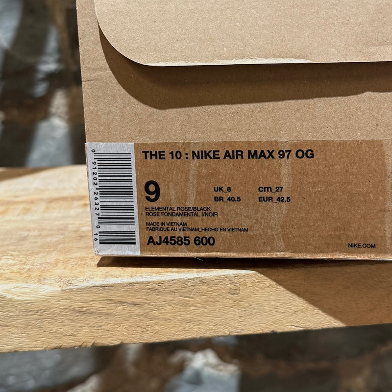 Box of Nike X Off-White The Ten Elemental Rose Serena Queen Air Max 97 OG Sneakers