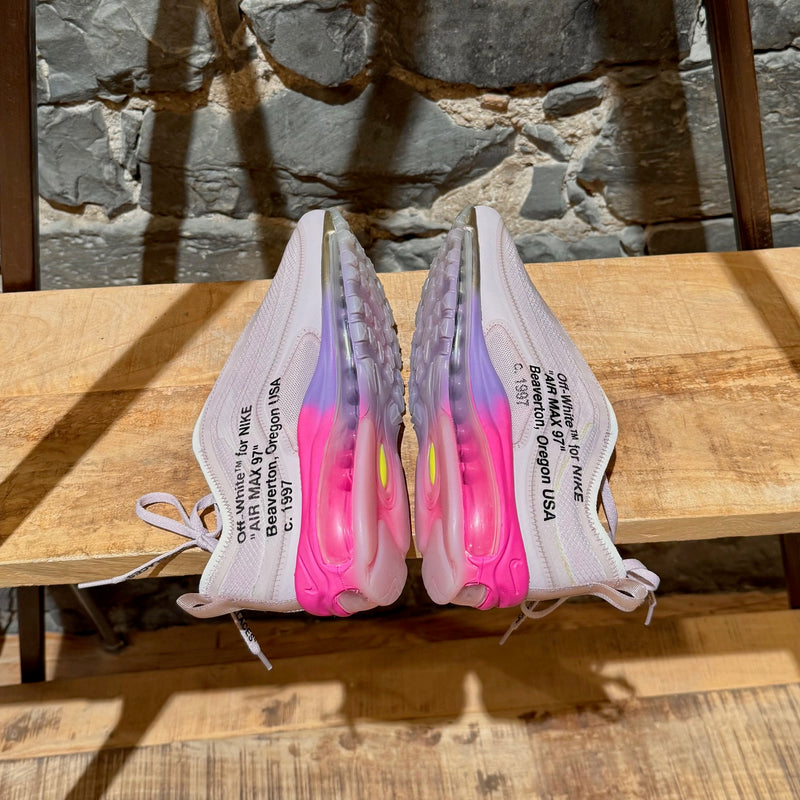 Side-by-side view of Nike X Off-White The Ten Elemental Rose Serena Queen Air Max 97 OG Sneakers