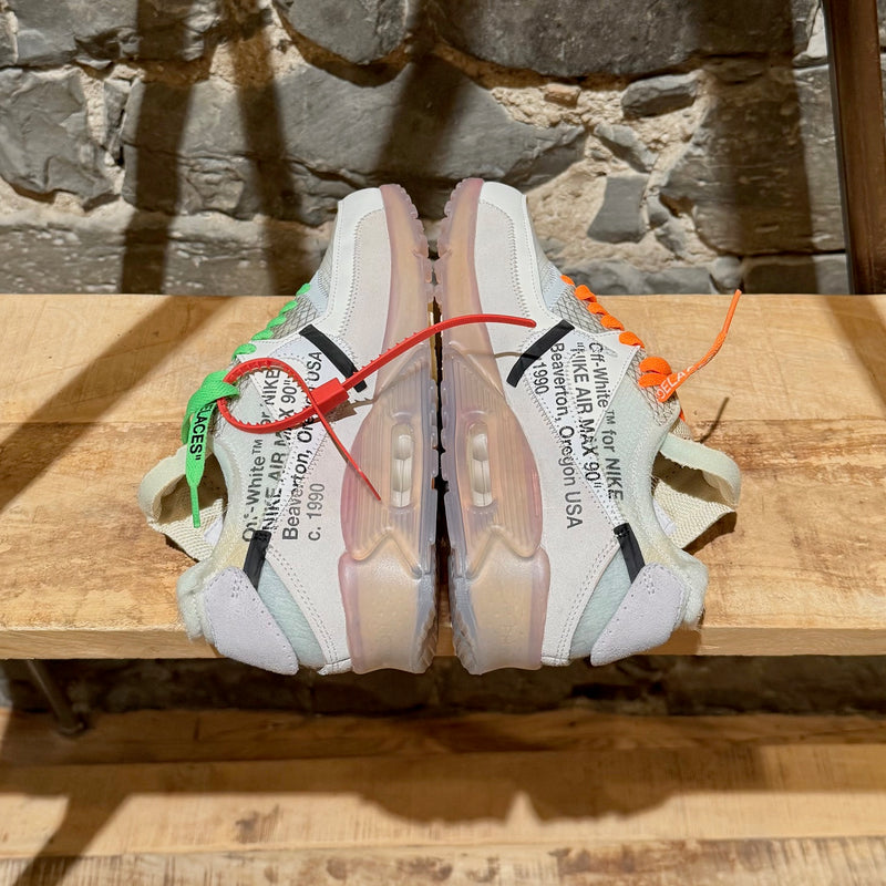 Side-by-side view of Nike X Off-White The Ten White Air Max 90 Sneakers