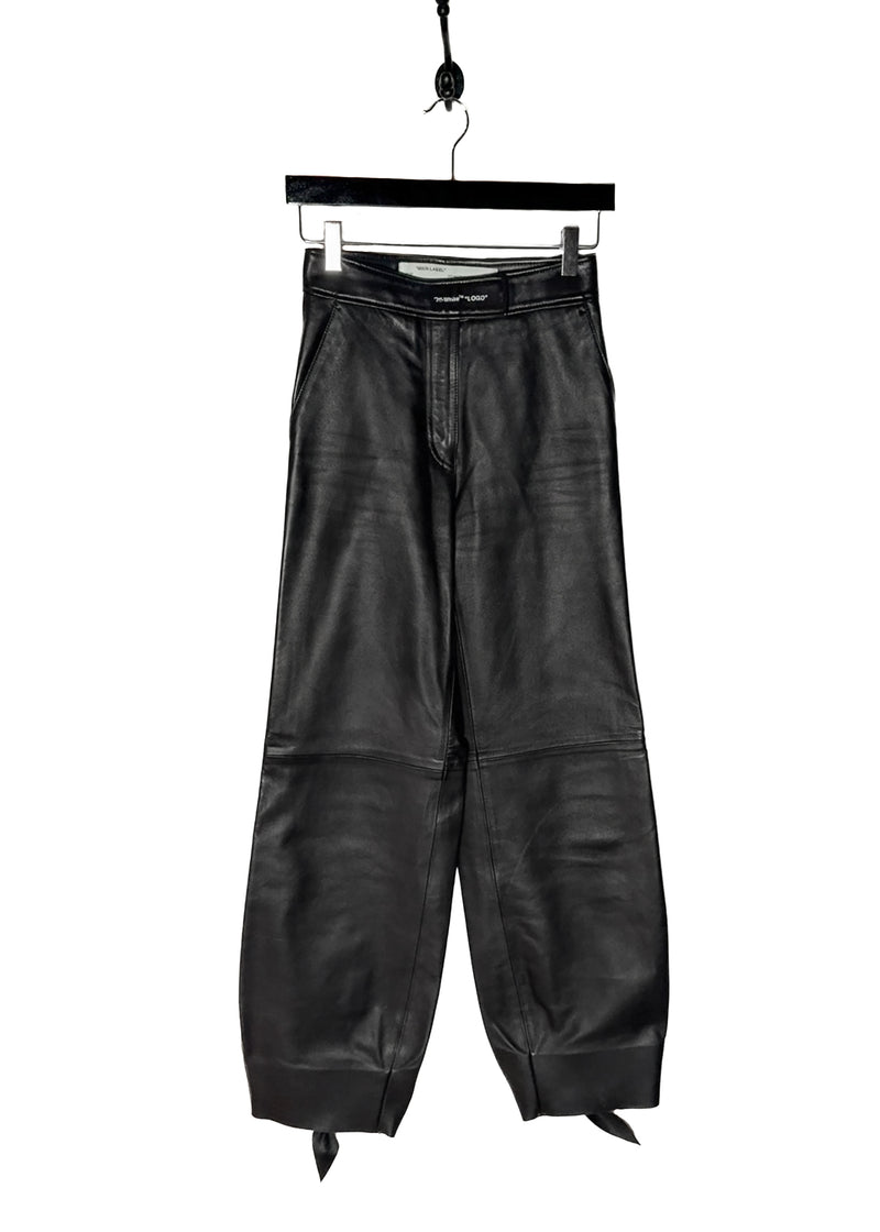 Main photo of Off-White Black Leather Tied Ankle Pants