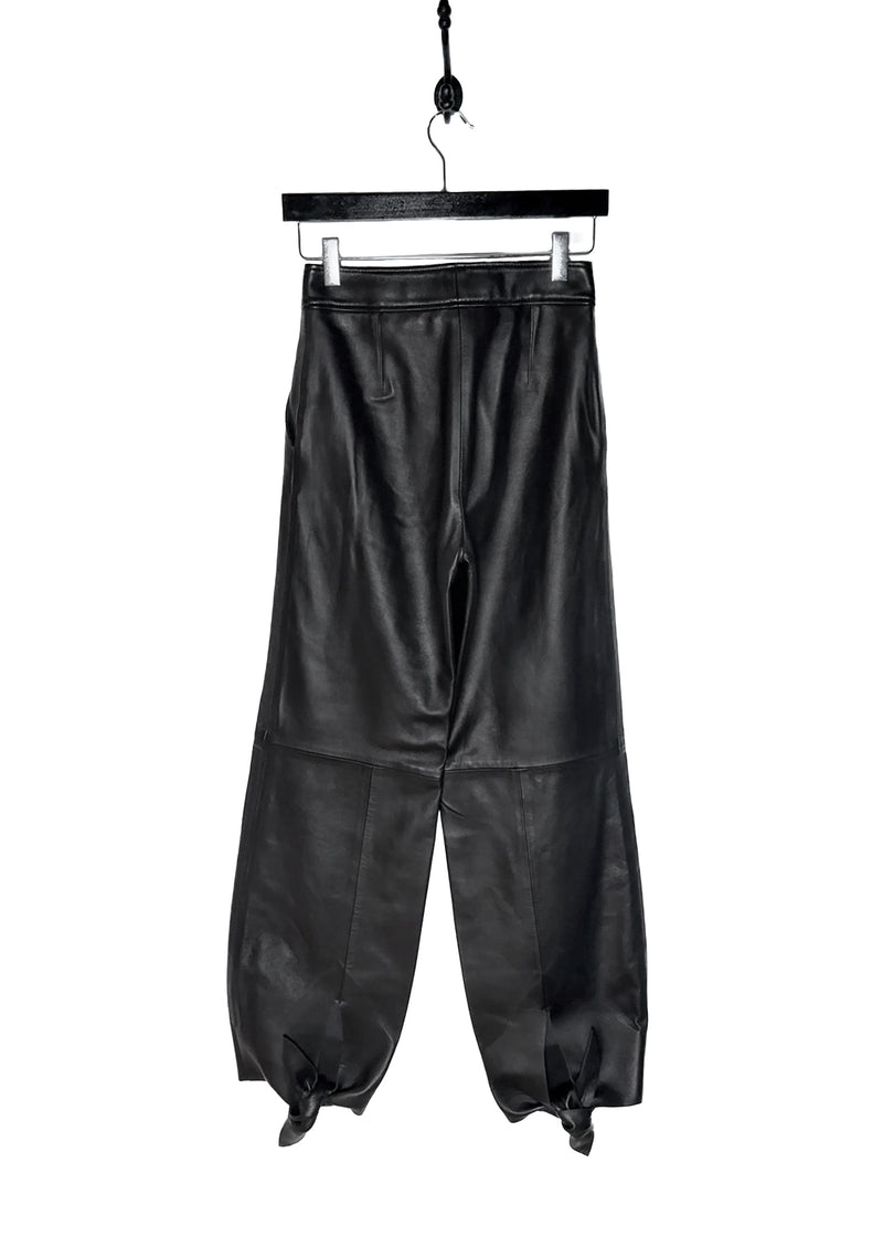 Back of Off-White Black Leather Tied Ankle Pants