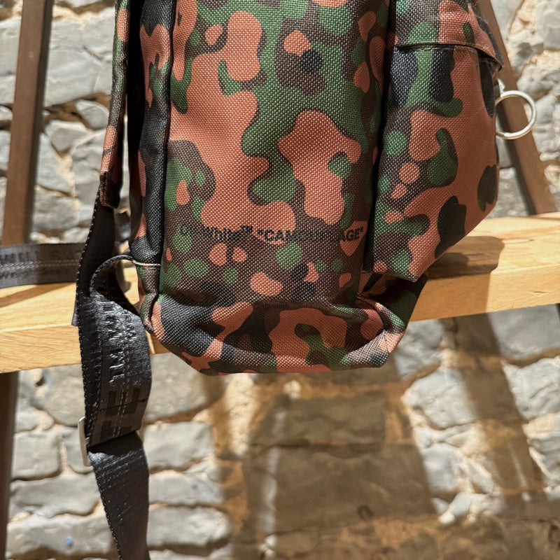 Brand detail on Off-white Green Camouflage Arrow Print Backpack
