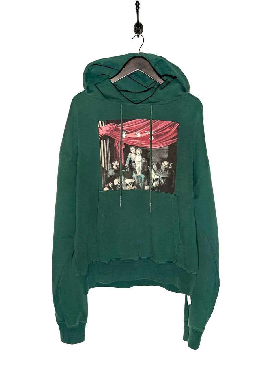 Main photo of Off-White Green Caravaggio Print Hoodie