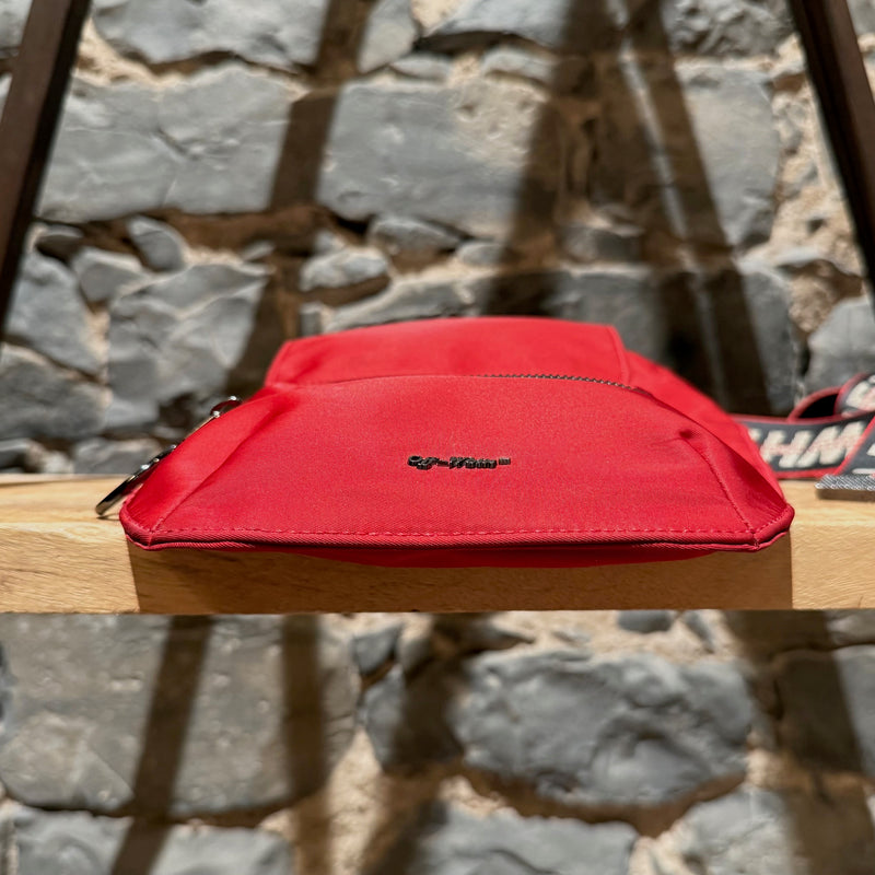 Bottom view of Off-White Red Nylon Industrial Strap Crossbody Bag