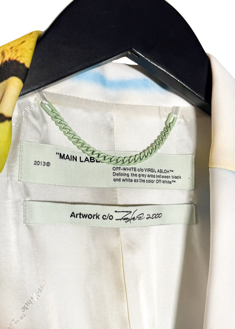 Collar area of Off-White SS20 Runway Futura Tomboy Spray Oversized Blazer Jacket