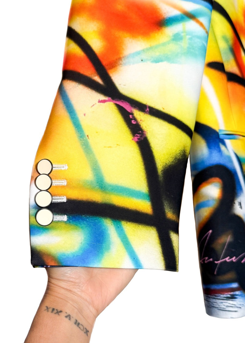 Sleeve of Off-White SS20 Runway Futura Tomboy Spray Oversized Blazer Jacket