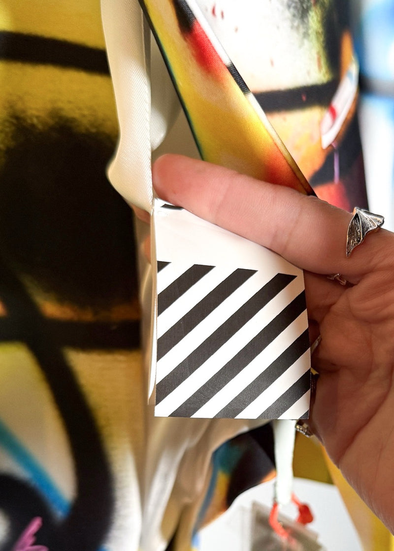 Brand detail on Off-White SS20 Runway Futura Tomboy Spray Oversized Blazer Jacket