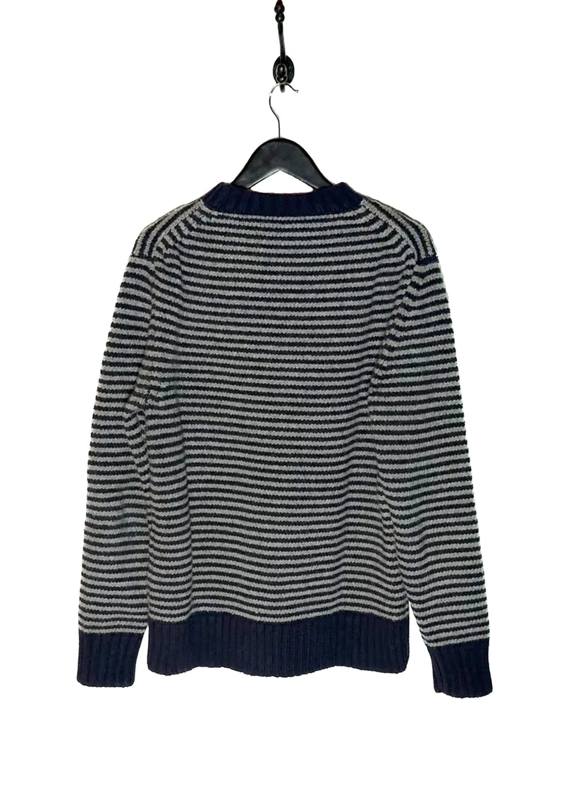 Back of Officine Generale Navy Blue Grey Striped Wool Blend Sweater