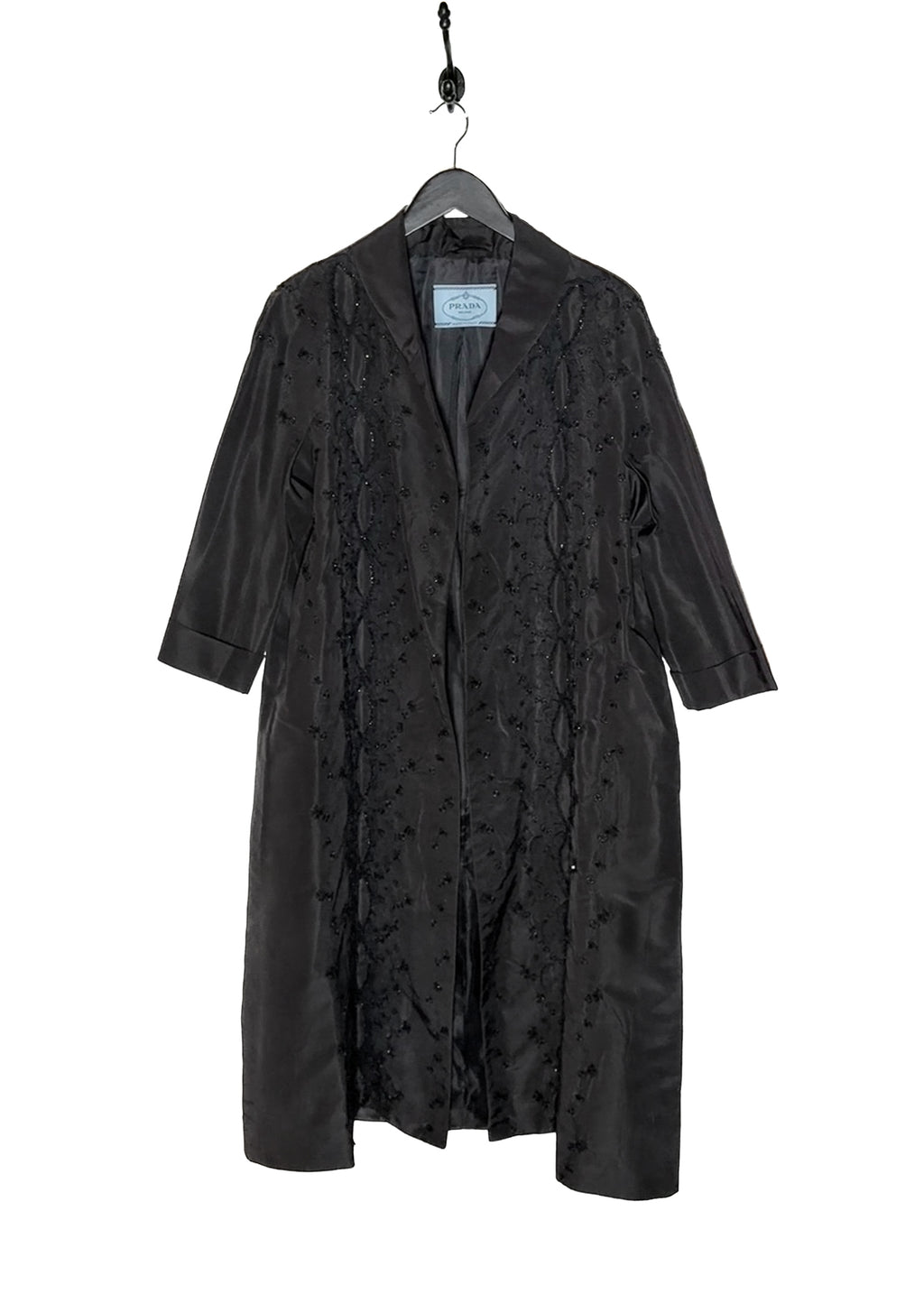 Main photo of Prada 2016 Black Floral Embroidered Lace Silk Duster Coat