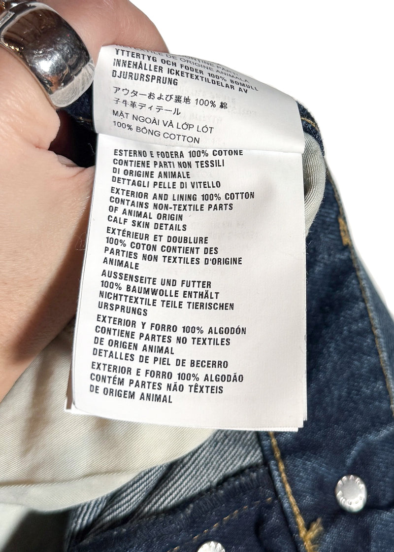 Material label of Prada 2021 Washed Blue Triangle Logo Straight Leg Jeans