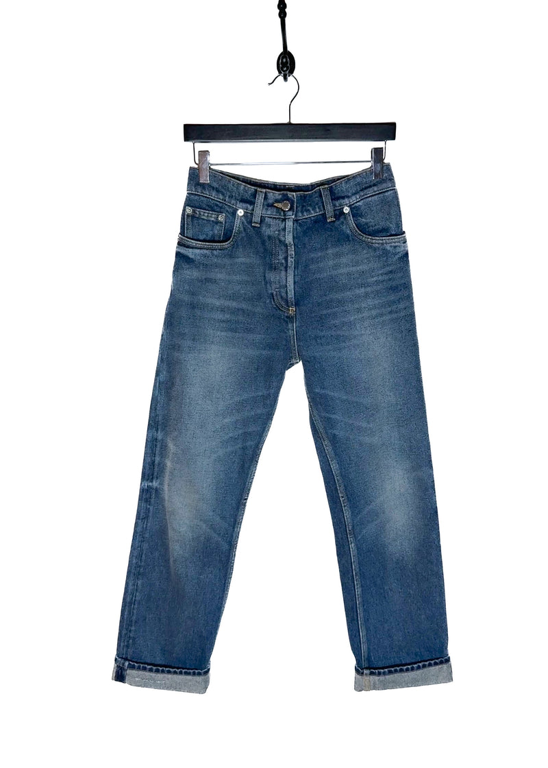 Main photo of Prada 2021 Washed Blue Triangle Logo Straight Leg Jeans