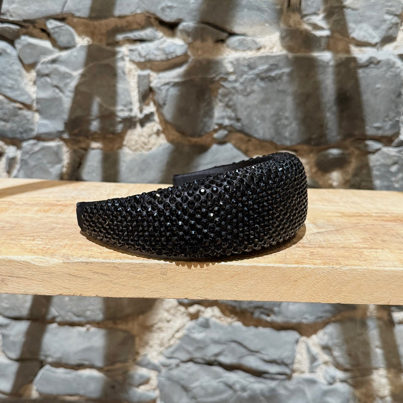 A side view if Prada Black Crystal Embellished Wide Headband