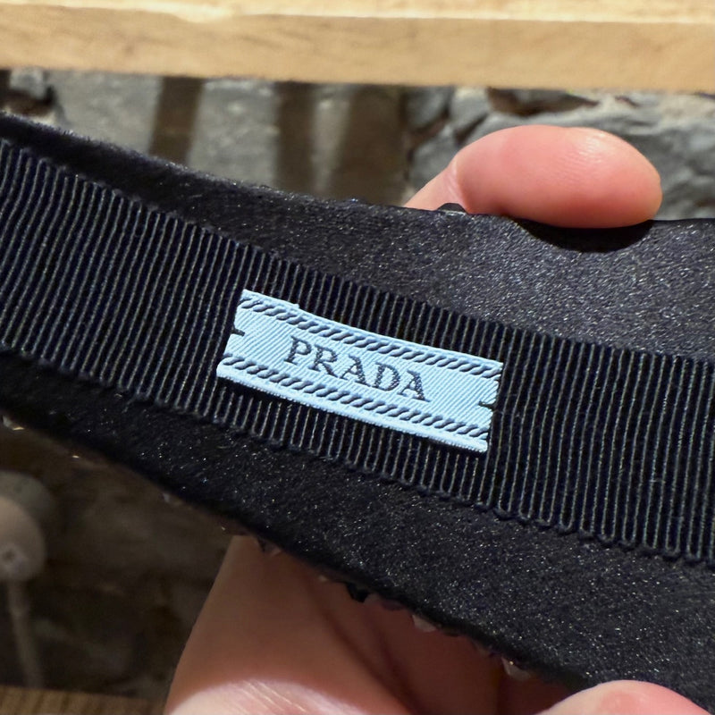 Brand label of Prada Black Crystal Embellished Wide Headband