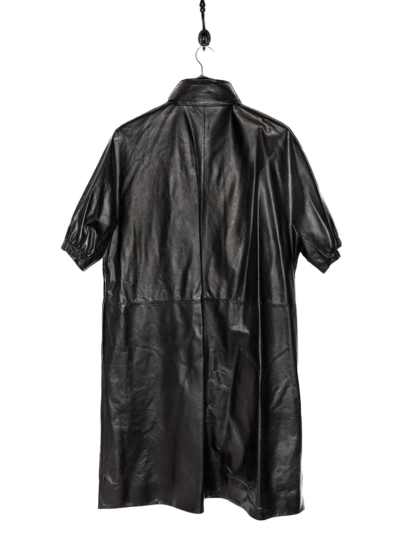 Back of Prada Black Leather Nylon Lined Crop Sleeves Trench Coat