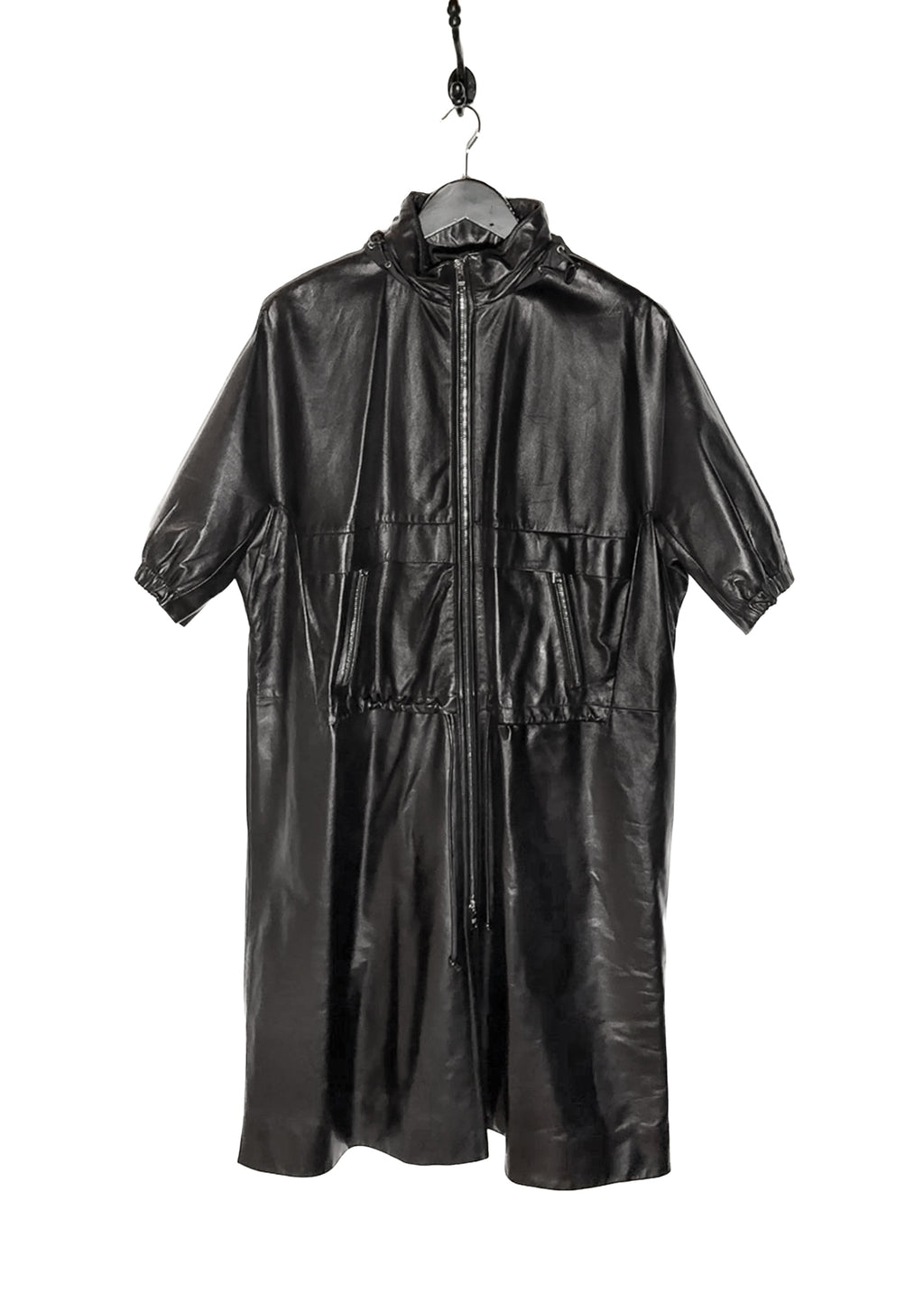 Main photo of Prada Black Leather Nylon Lined Crop Sleeves Trench Coat