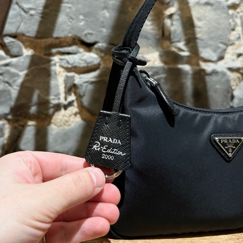 Tag of Prada Black Tessuto Nylon Re-Edition 2000 Bag
