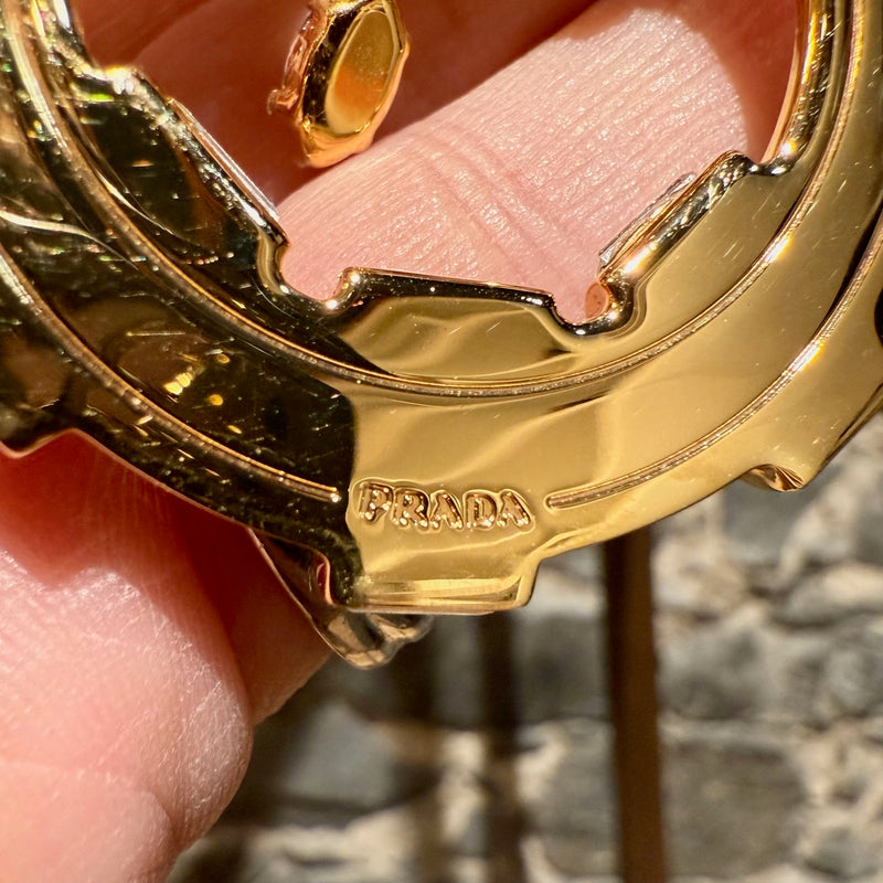 Prada Round Ivory Saffiano Leather Drop Crystal Earrings