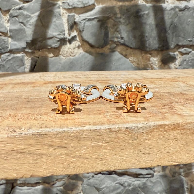 Prada Round Ivory Saffiano Leather Drop Crystal Earrings