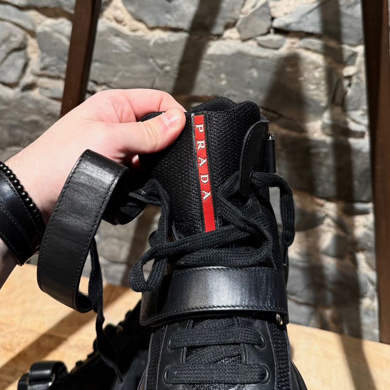 Prada Linea Rossa 2018 America's Cup Black Leather Mesh High-top Sneakers