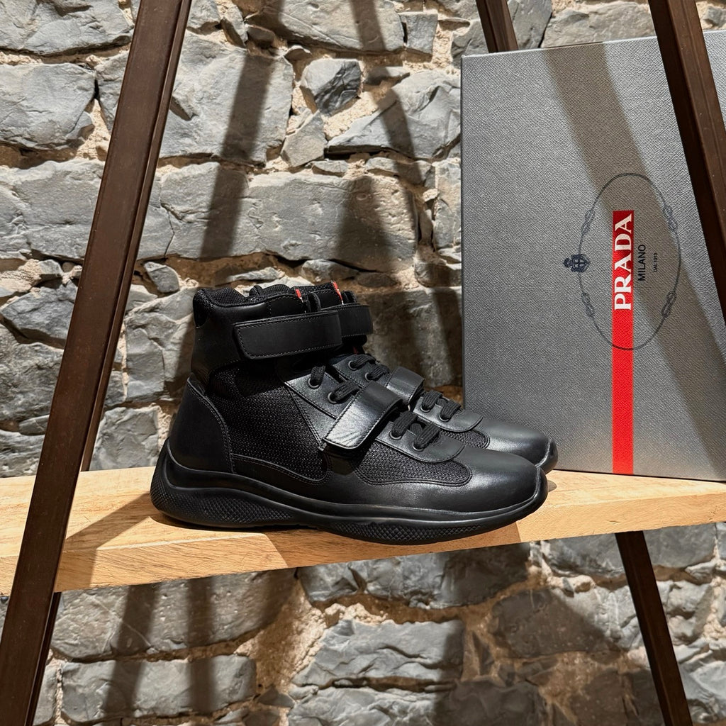 Prada Linea Rossa 2018 America's Cup Black Leather Mesh High-top Sneakers