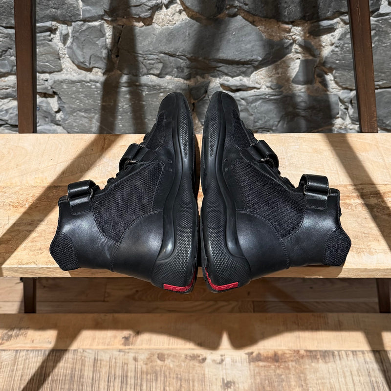 Prada Linea Rossa 2018 America's Cup Black Leather Mesh High-top Sneakers