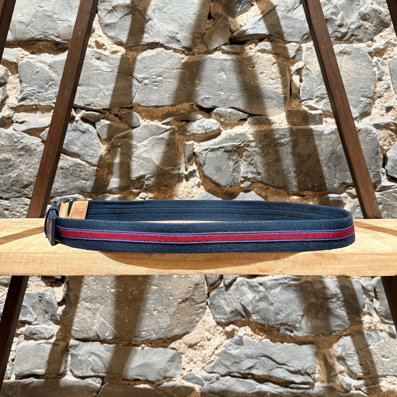 Prada Navy Striped Nylon Logo Slide Buckle Belt