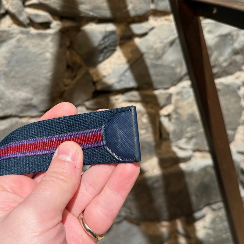 Prada Navy Striped Nylon Logo Slide Buckle Belt