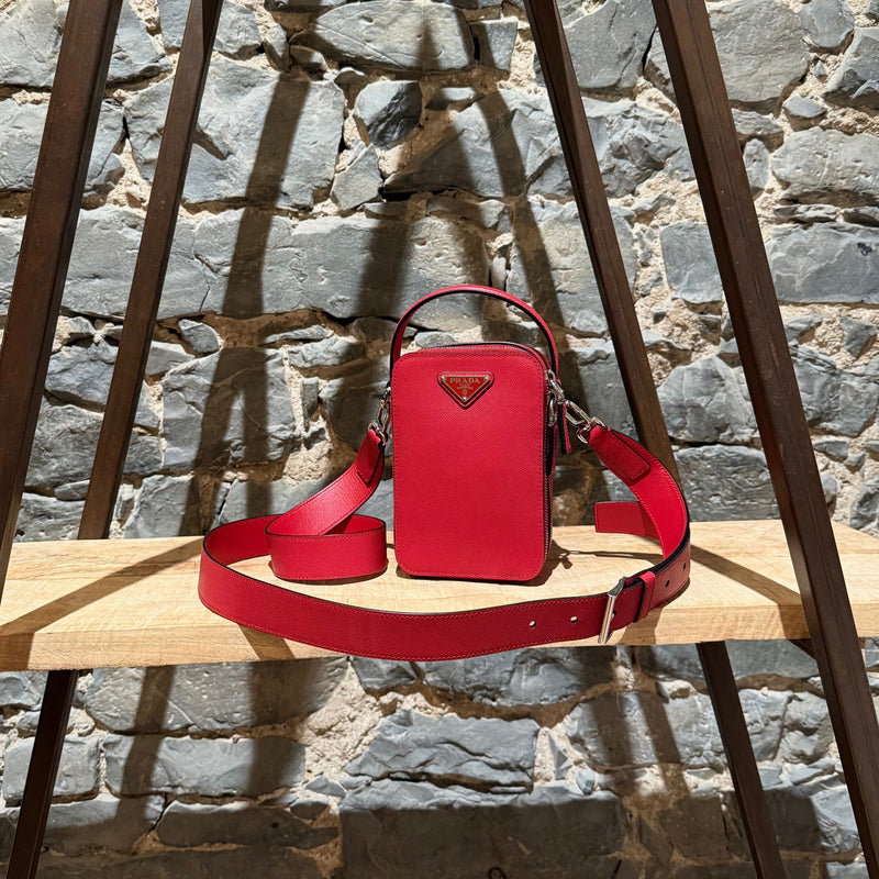 Prada Red Saffiano Lux Leather Brique Vertical Crossbody Bag