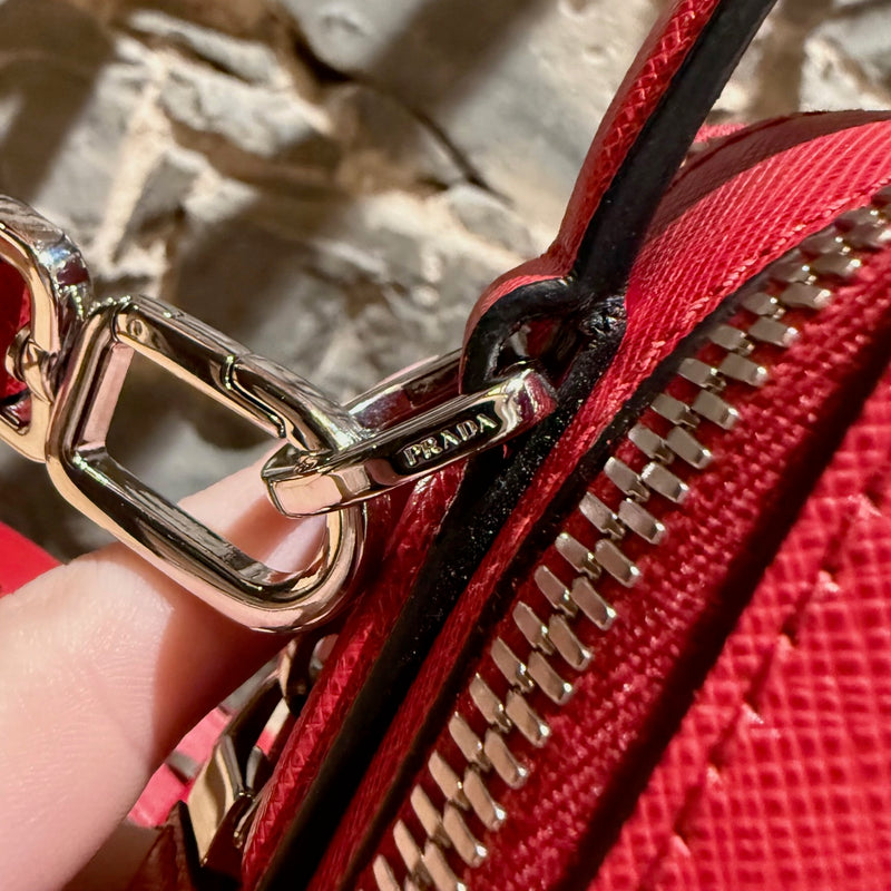 Prada Red Saffiano Lux Leather Brique Vertical Crossbody Bag