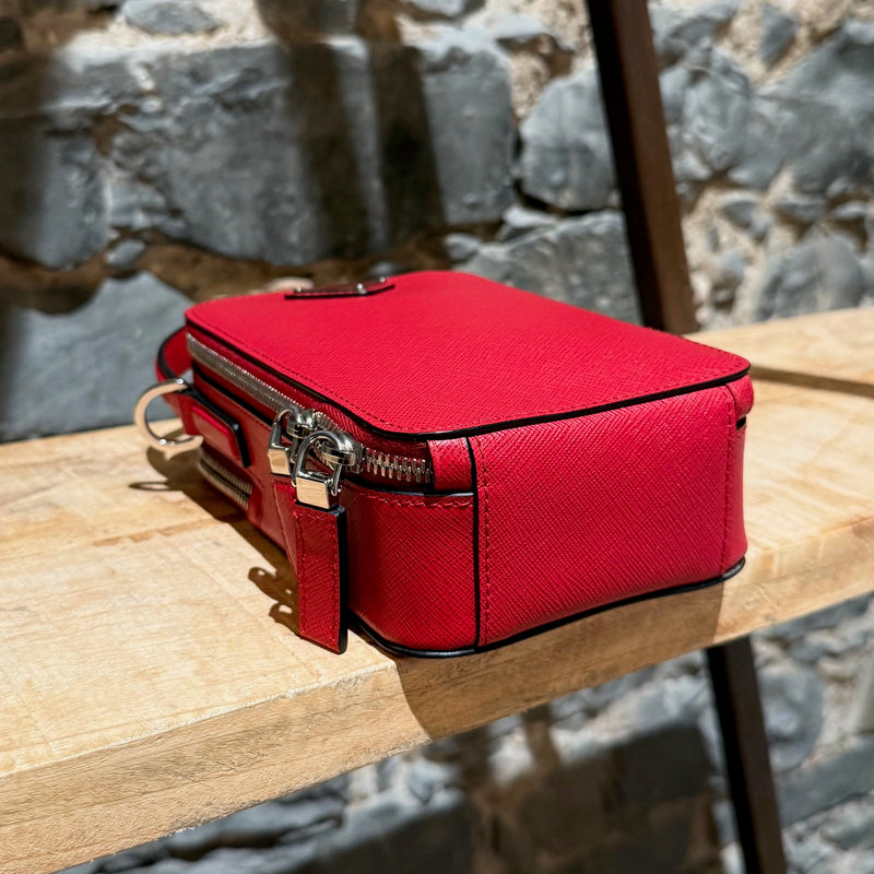 Prada Red Saffiano Lux Leather Brique Vertical Crossbody Bag