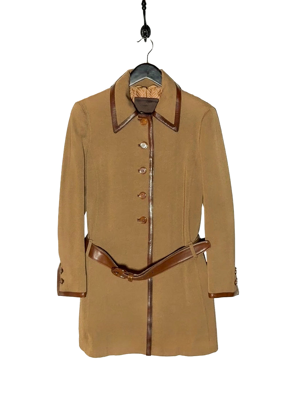 Main photo of Prada Vintage Ochre Beige Leather Trim Belted Jacket