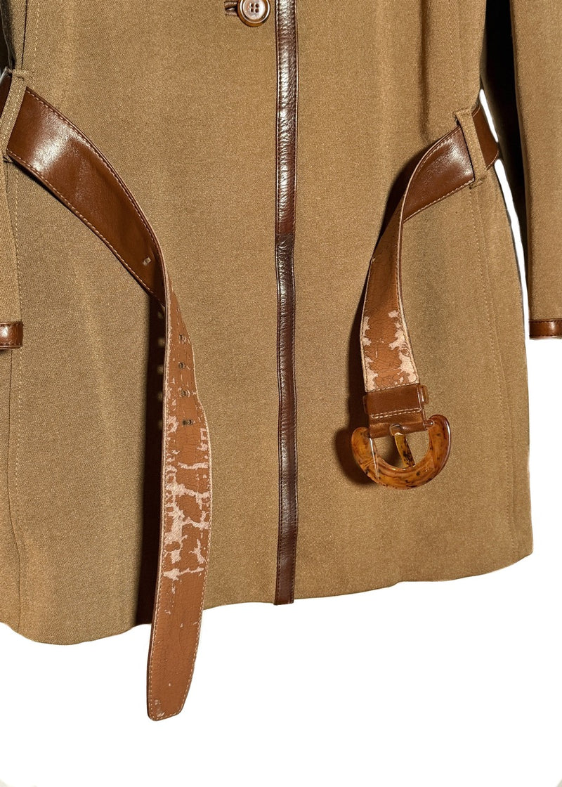 Belt of Prada Vintage Ochre Beige Leather Trim Belted Jacket