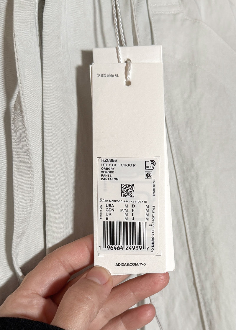 Original tags of Y-3 Orbit Grey Utility Cuffed Cargo Pants