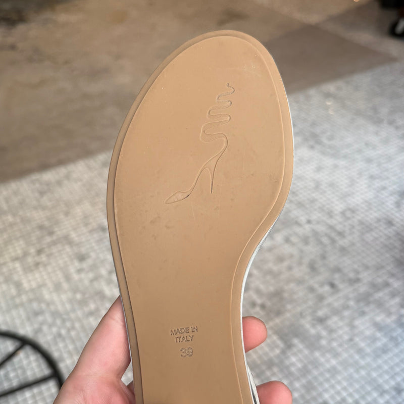 Outsole of René Caovilla Metallic Silver Crystal Embellished Diana Thong Sandals