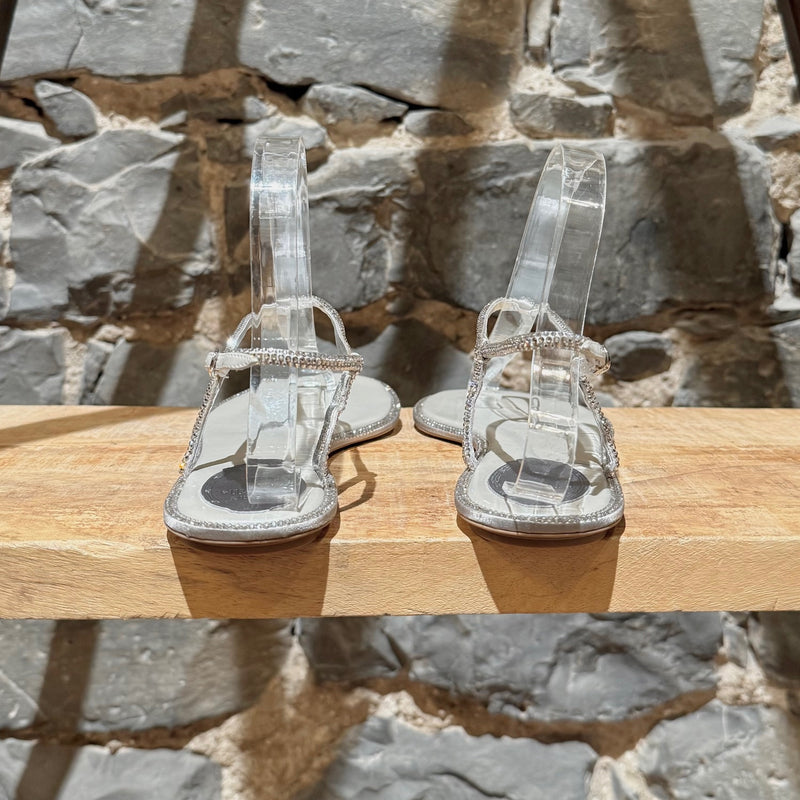 Back view of René Caovilla Metallic Silver Crystal Embellished Diana Thong Sandals