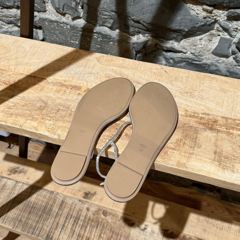 Outsole of René Caovilla Metallic Silver Crystal Embellished Diana Thong Sandals