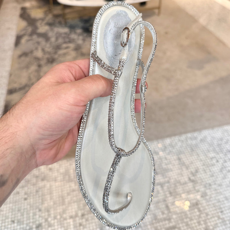 Insole of René Caovilla Metallic Silver Crystal Embellished Diana Thong Sandals