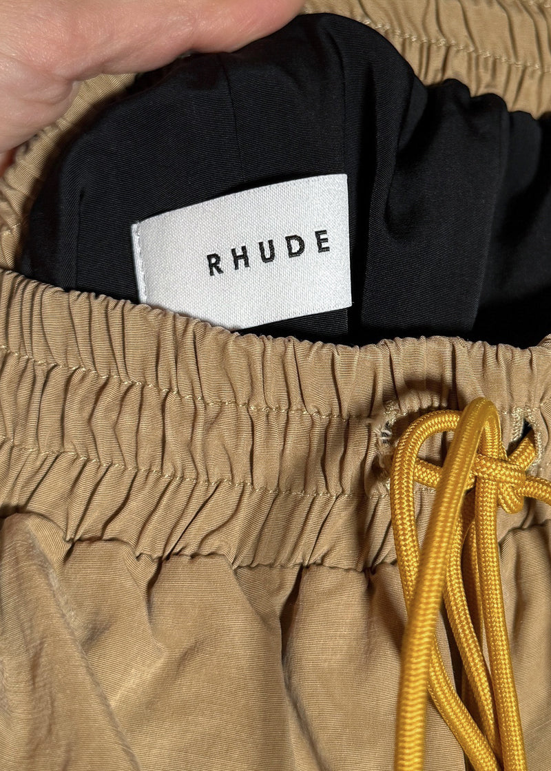 Brand label of Rhude Fighter Flight Beige Cotton Blend Drawstring Shorts