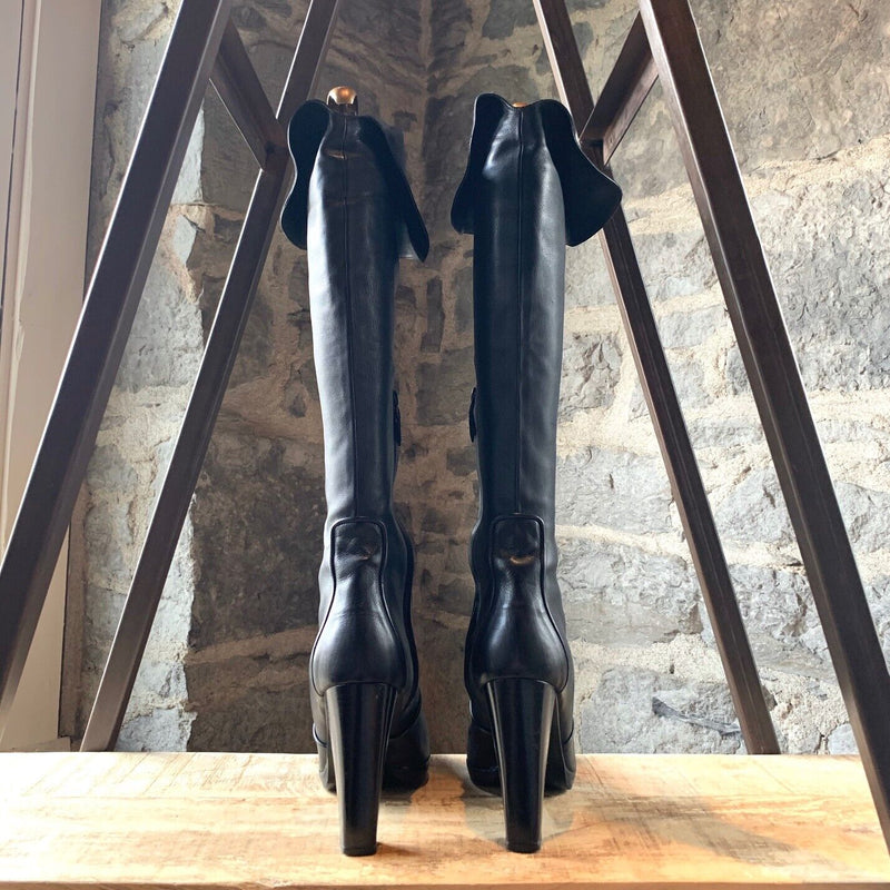 Hermès Black Leather Over The Knee Crusader Heeled Boots
