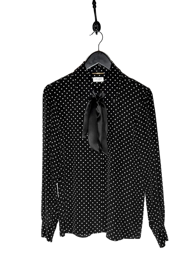 Main photo of saint-laurent-2021-black-polka-dot-silk-pussy-bow-blouse