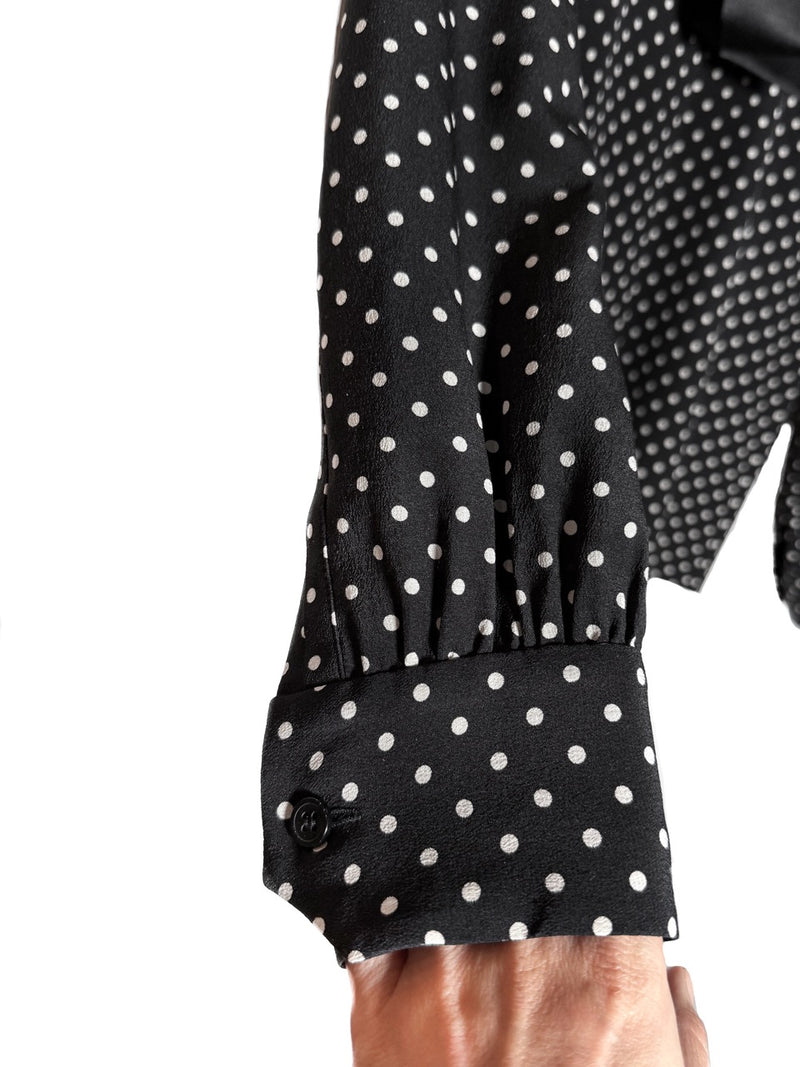 Sleeves of Saint Laurent 2021 Black Polka Dot Silk Pussy Bow Blouse