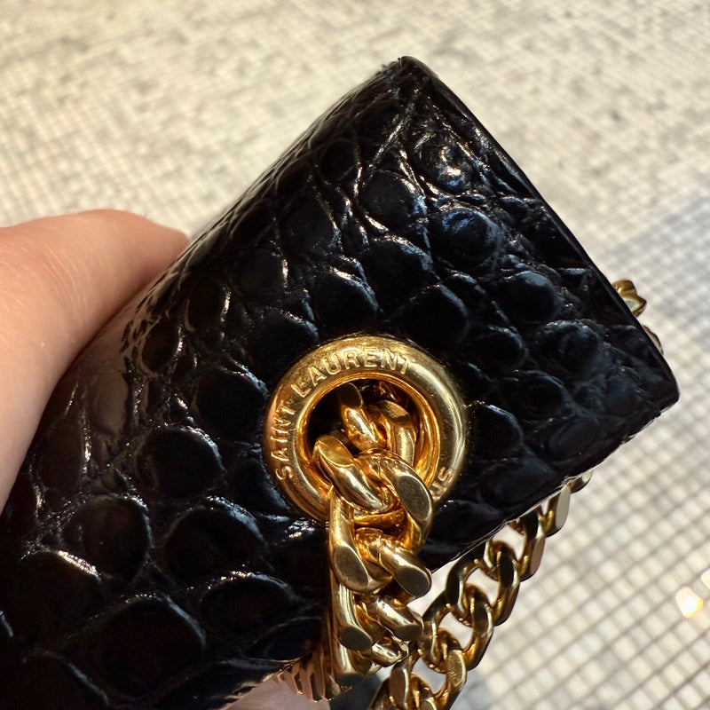 Saint Laurent Black Croc Embossed Small Kate Tassle Chain Bag