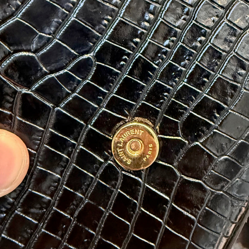 Saint Laurent Black Croc Embossed Small Kate Tassle Chain Bag