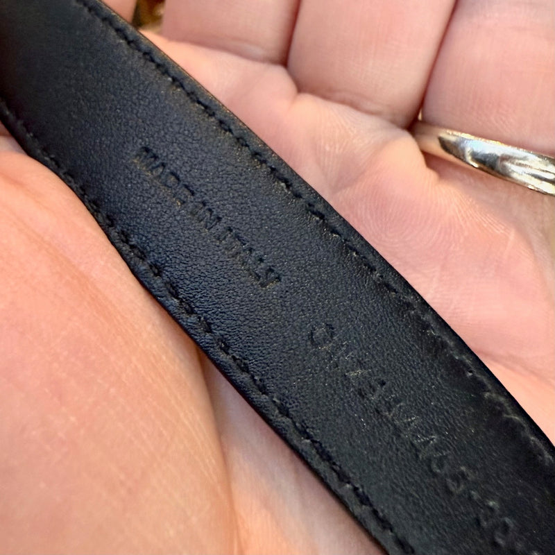 Saint Laurent Black Leather YSL Monogram Cassandre Belt