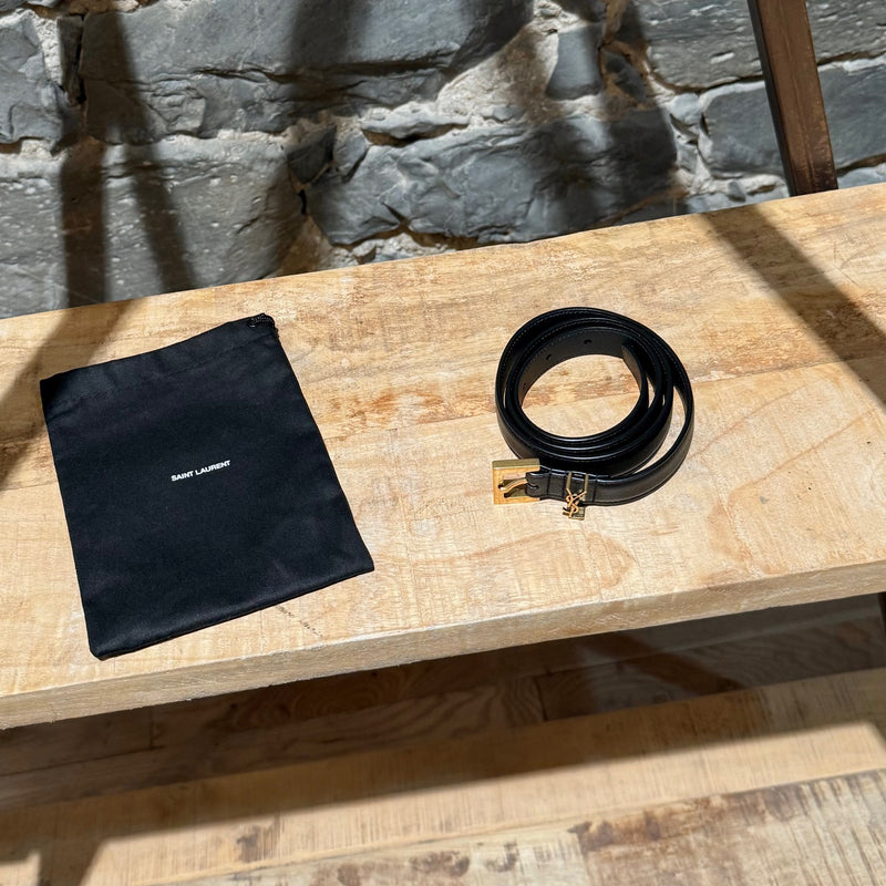 Saint Laurent Black Leather YSL Monogram Cassandre Belt